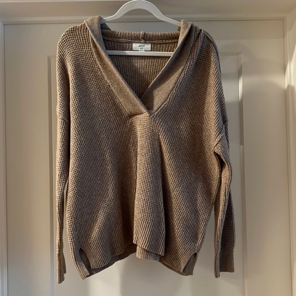 Aerie Cozy Brown V-Neck Sweater